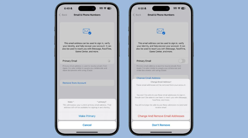 庆城苹果手机维修分享苹果 iOS 18.1 支持设置“主要”邮箱地址并更改 iCloud 邮箱 