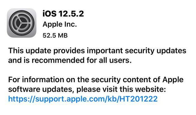 庆城苹果手机维修分享iOS12.5.2发布，建议所有老苹果用户安装 